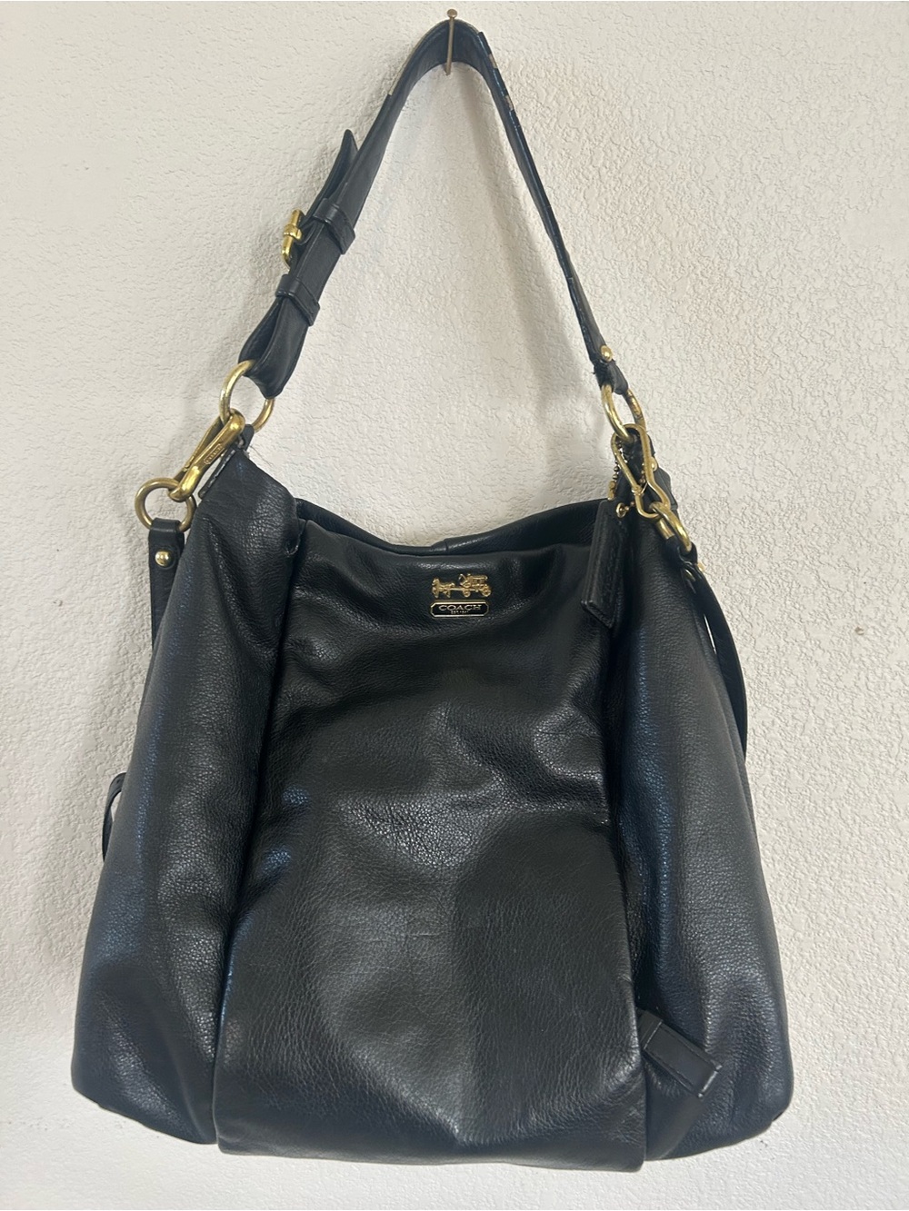 Coach Black Leather Shoulder Bag with Gold Hardware